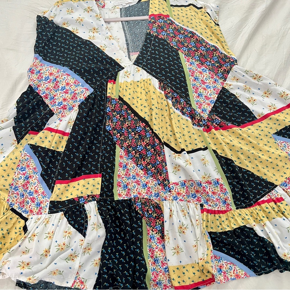 Olivaceous Multicolor Patchwork Mini Dress - image 4